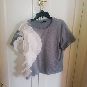 CQ by CQ Gray & White Short Sleeve Ruffle Top